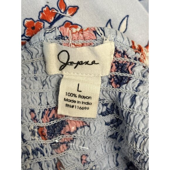 Japna Floral Smocked Midi Dress With Tie Straps & Ruffled Hem - Light Blue Pink - Picture 5 of 7